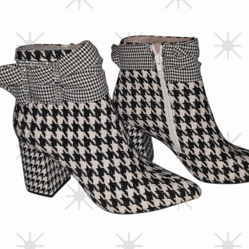 Betsey Johnson Black and White Houndstooth Ankle Boots